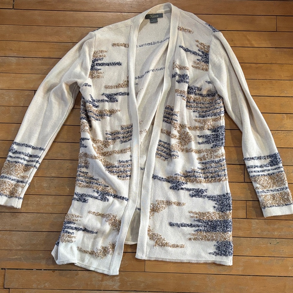 EUC Natural Reflections Beige and Navy Patterned Cardigan